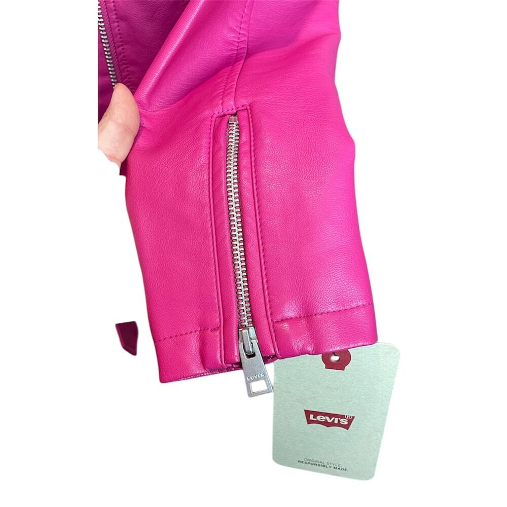 Levi’s Hot Pink Faux Leather Moto Biker Jacket Belted XS NWT - Picture 6 of 10